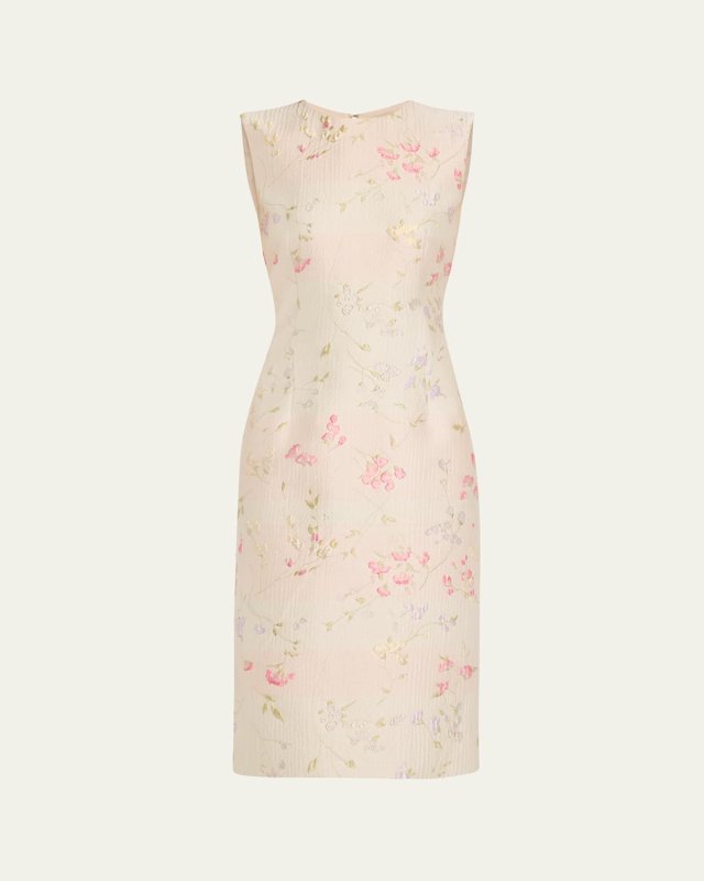 Floral Brocade Sheath Midi Dress